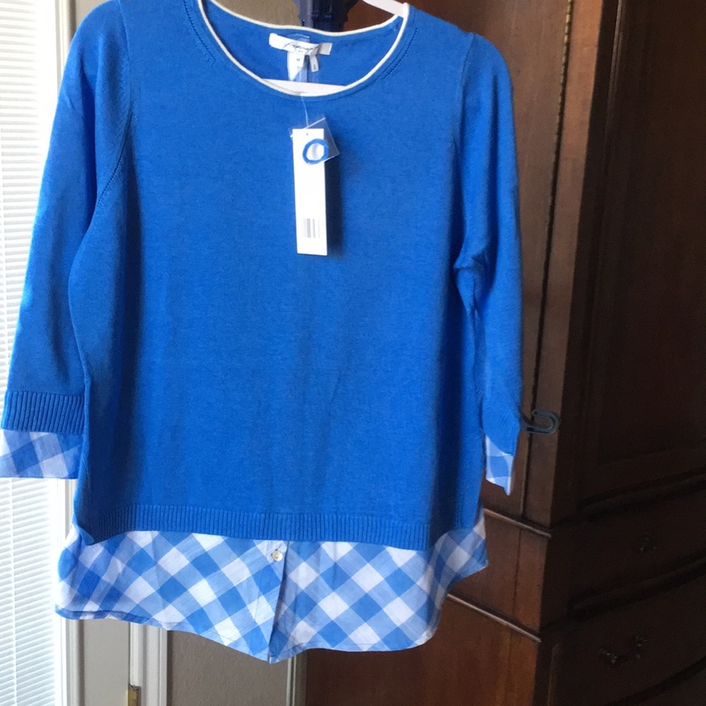 Foxcroft Two-fer  Blue and Plaid Sweater
